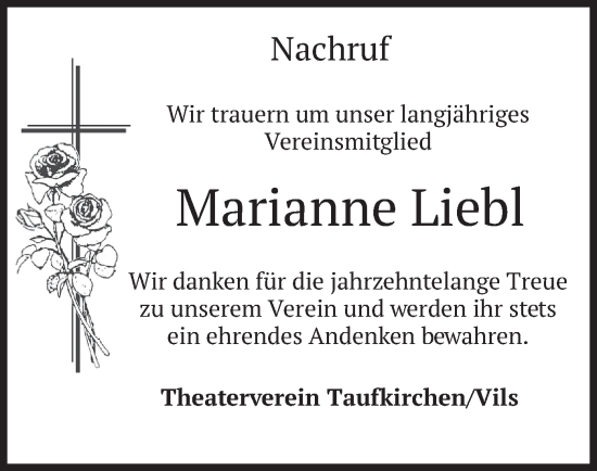 Traueranzeige von Marianne Liebl von merkurtz