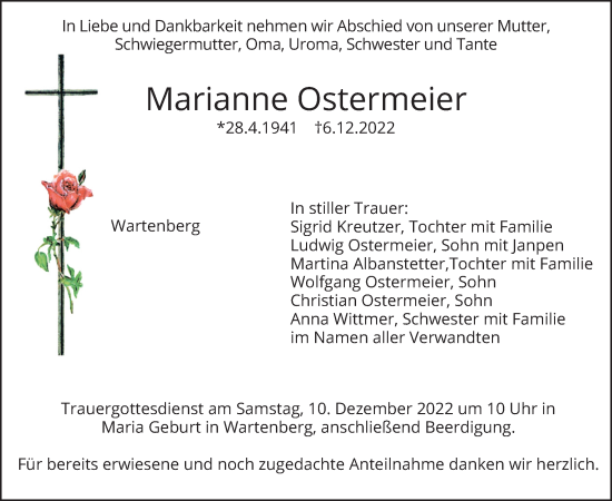 Traueranzeige von Marianne Ostermeier von merkurtz