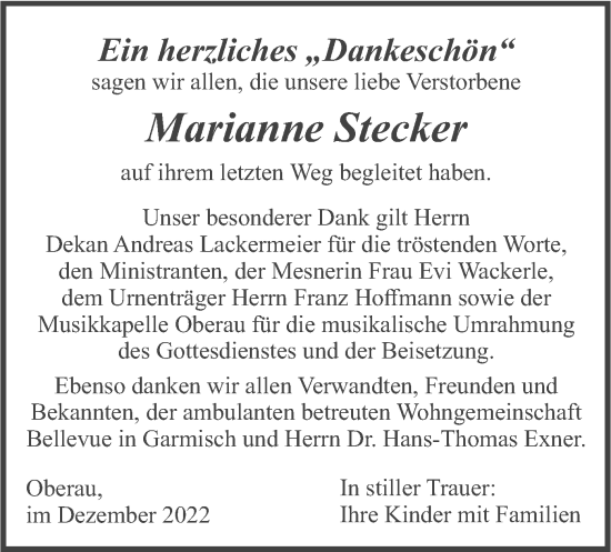 Traueranzeige von Marianne Stecker von merkurtz