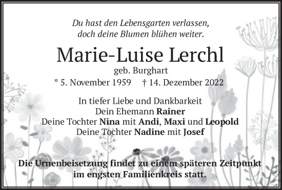 Traueranzeige von Marie-Luise Lerchl von merkurtz