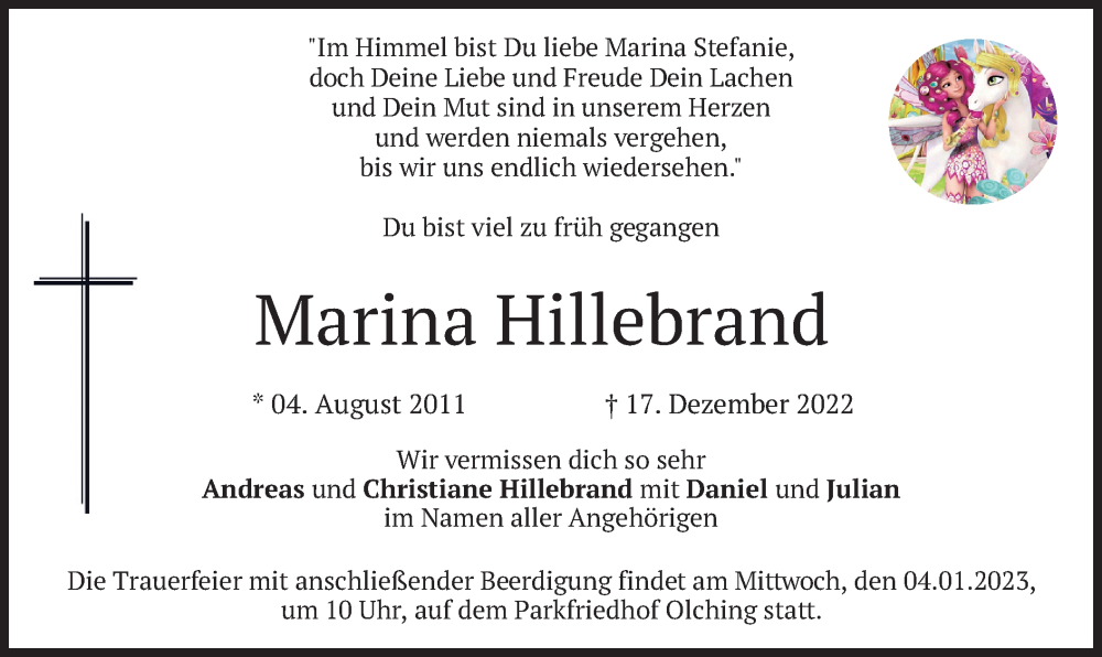  Traueranzeige für Marina Hillebrand vom 31.12.2022 aus merkurtz