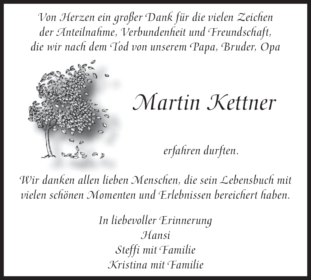  Traueranzeige für Martin Kettner vom 24.12.2022 aus merkurtz