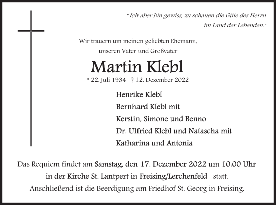 Traueranzeige von Martin Klebl von merkurtz