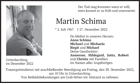 Traueranzeige von Martin Schima von merkurtz