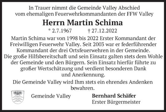 Traueranzeige von Martin Schima von merkurtz