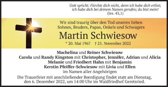 Traueranzeige von Martin Schwiesow von merkurtz