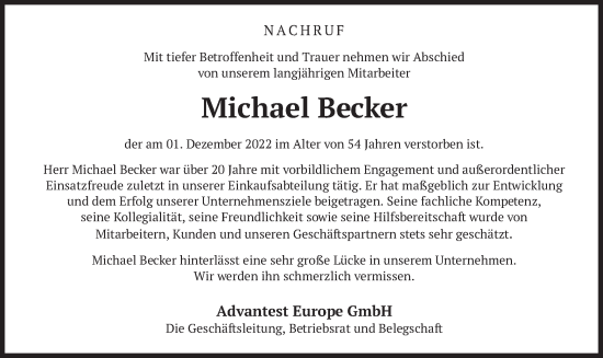 Traueranzeige von Michael Becker von merkurtz