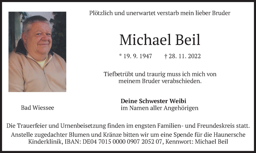  Traueranzeige für Michael Beil vom 03.12.2022 aus merkurtz
