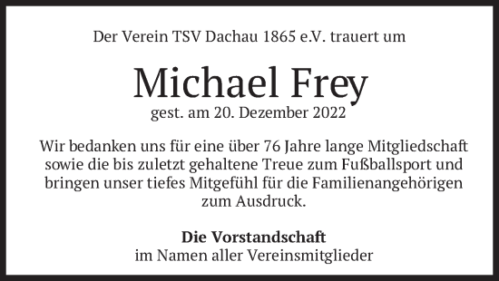 Traueranzeige von Michael Frey von merkurtz
