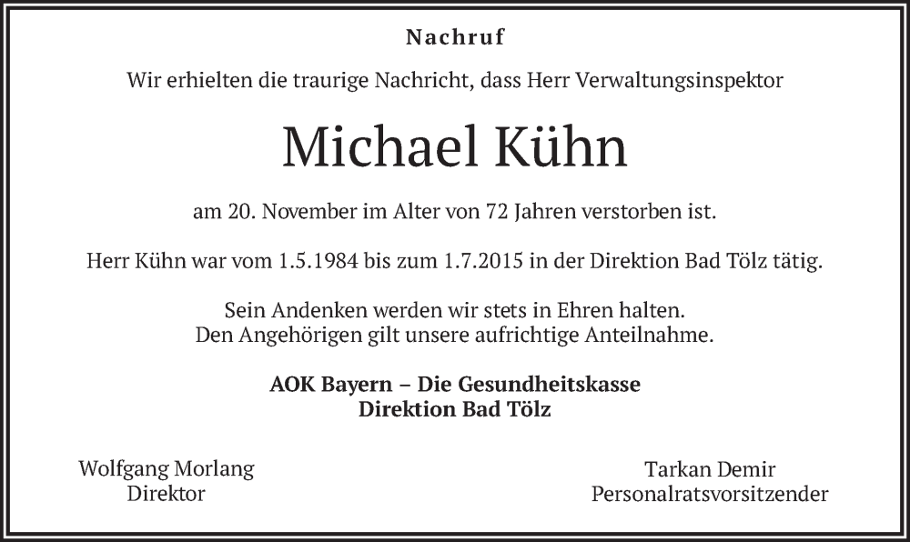 Traueranzeige für Michael Kühn vom 07.12.2022 aus merkurtz