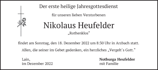 Traueranzeige von Nikolaus Heufelder von merkurtz