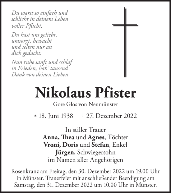 Traueranzeige von Nikolaus Pfister von merkurtz