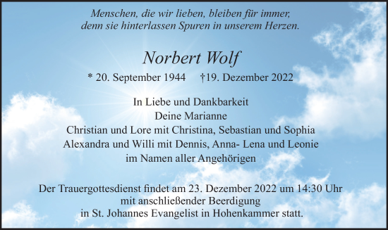 Traueranzeige von Norbert Wolf von merkurtz