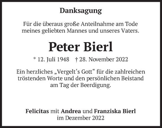 Traueranzeige von Peter Bierl von merkurtz
