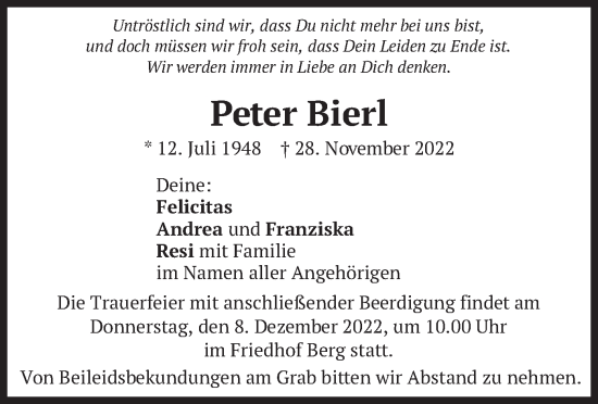 Traueranzeige von Peter Bierl von merkurtz