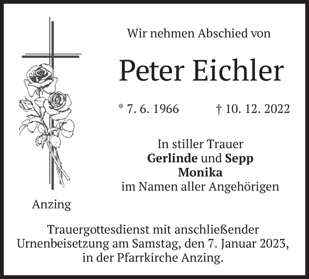  Traueranzeige für Peter Eichler vom 31.12.2022 aus merkurtz