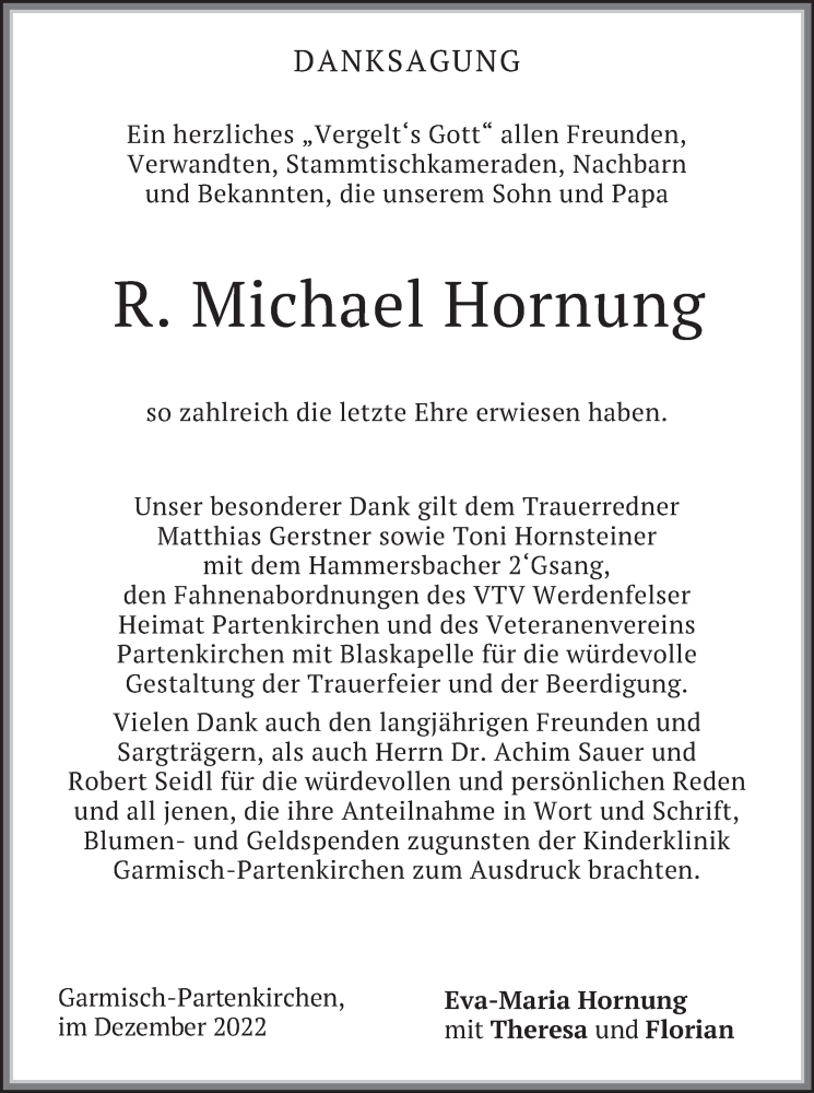  Traueranzeige für R. Michael Hornung vom 03.12.2022 aus merkurtz