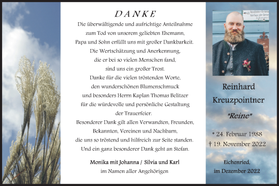 Traueranzeige von Reinhard Kreuzpointner von merkurtz