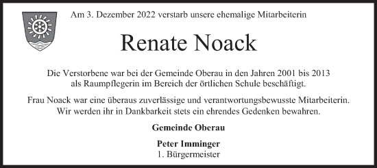 Traueranzeige von Renate Noack von merkurtz