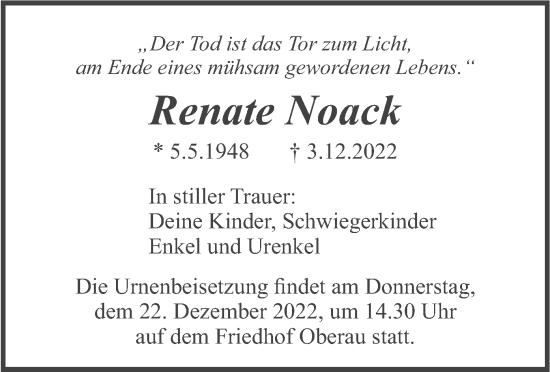 Traueranzeige von Renate Noack von merkurtz
