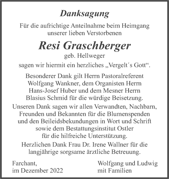 Traueranzeige von Resi Graschberger von merkurtz