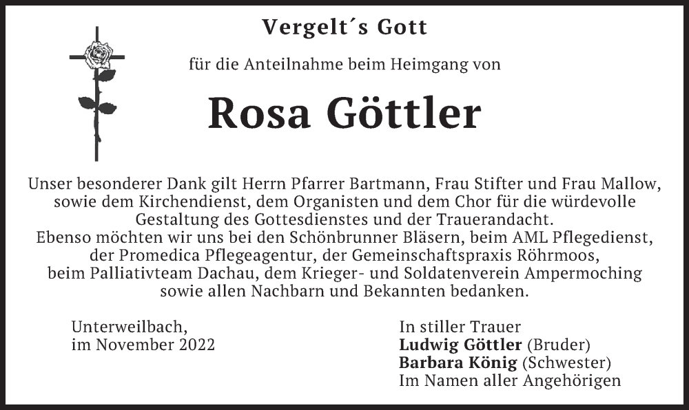 Traueranzeigen von Rosa Göttler | trauer.merkur.de