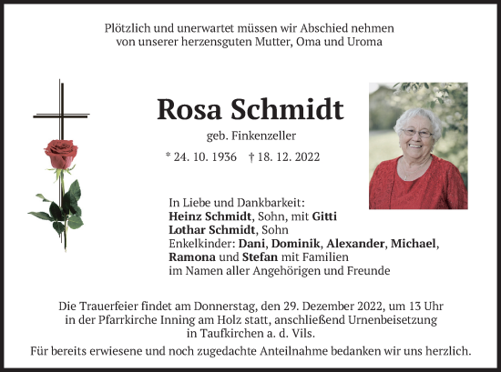 Traueranzeige von Rosa Schmidt von merkurtz