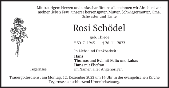 Traueranzeige von Rosi Schödel von merkurtz