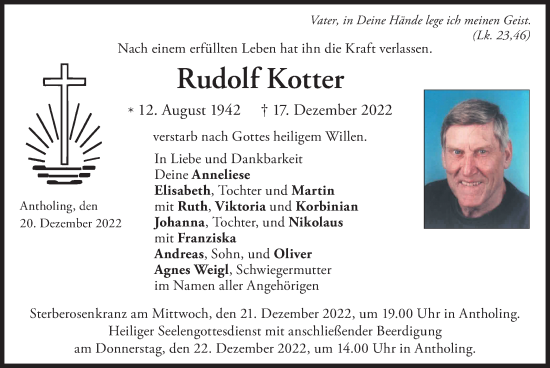 Traueranzeige von Rudolf Kotter