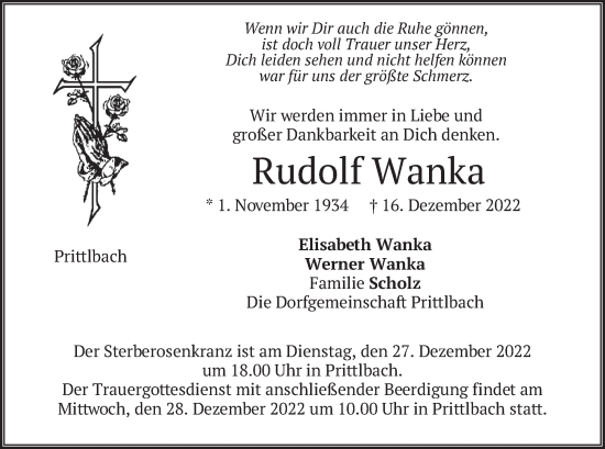 Traueranzeige von Rudolf Wanka von merkurtz