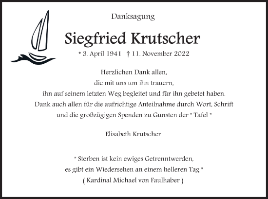 Traueranzeige von Siegfried Krutscher von merkurtz