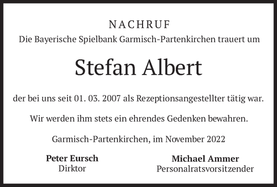 Traueranzeige von Stefan Albert von merkurtz