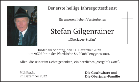Traueranzeige von Stefan Gilgenrainer von merkurtz