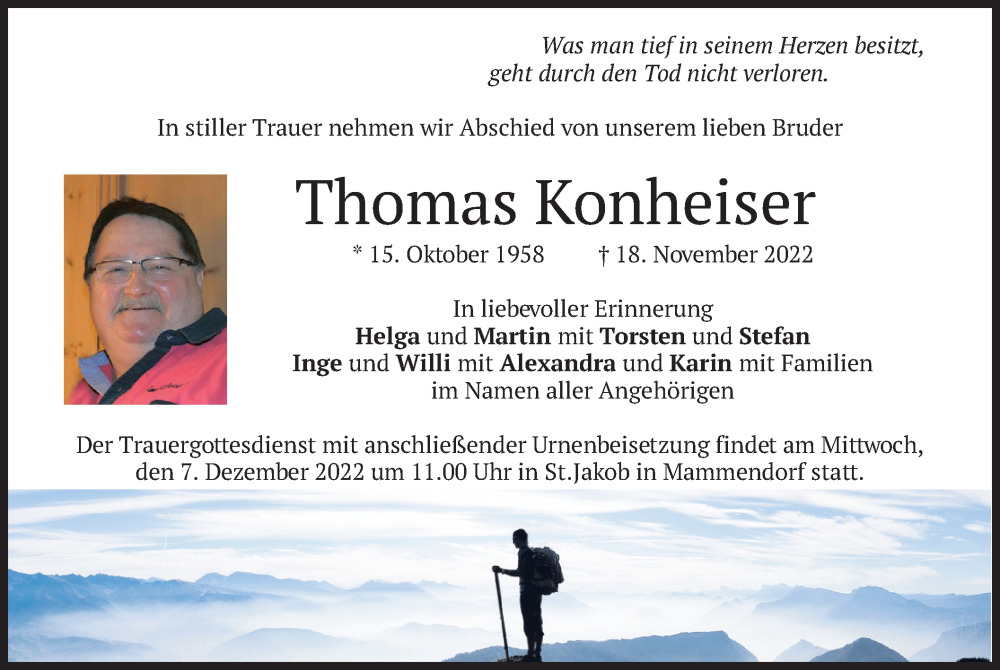  Traueranzeige für Thomas Konheiser vom 03.12.2022 aus merkurtz