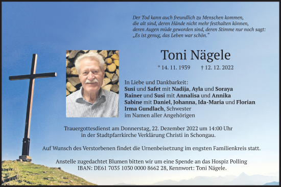 Traueranzeige von Toni Nägele von merkurtz