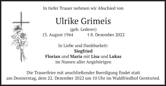 Traueranzeige von Ulrike Grimeis von merkurtz