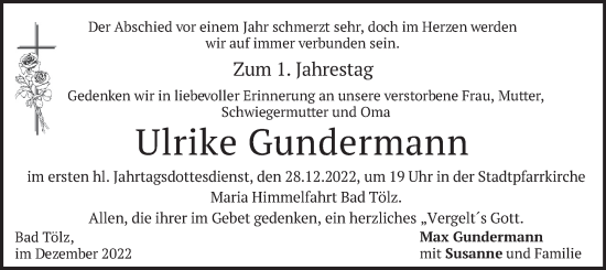 Traueranzeige von Ulrike Gundermann von merkurtz