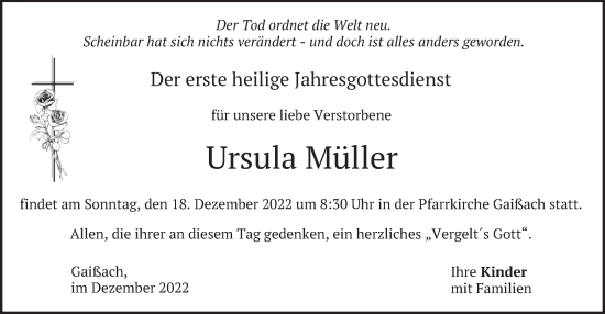 Traueranzeige von Ursula Müller von merkurtz