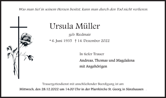 Traueranzeige von Ursula Müller von merkurtz