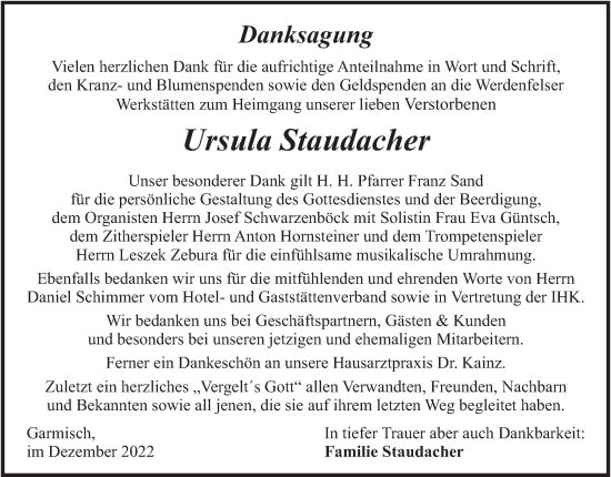 Traueranzeige von Ursula Staudacher von merkurtz