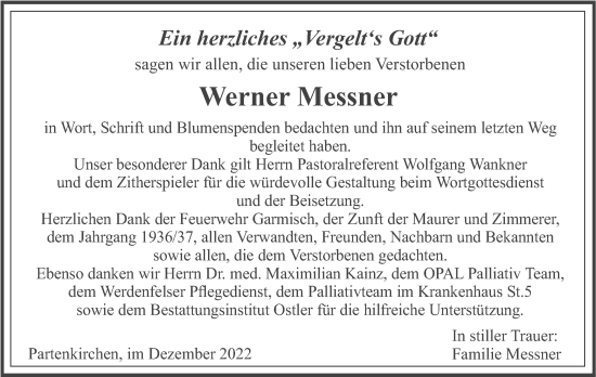 Traueranzeige von Werner Messner von merkurtz