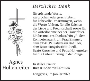 Traueranzeige von Agnes Hohenreiter von merkurtz