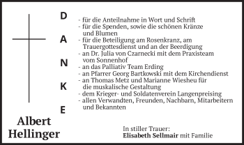 Traueranzeige von Albert Hellinger von merkurtz