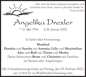 Traueranzeige von Angelika Drexler von merkurtz