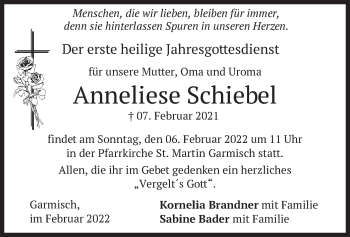 Traueranzeige von Anneliese Schiebel von merkurtz