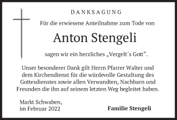 Traueranzeige von Anton Stengeli von merkurtz