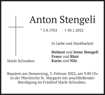 Traueranzeige von Anton Stengeli von merkurtz