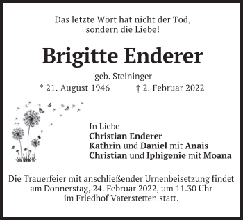 Traueranzeige von Brigitte Enderer von merkurtz