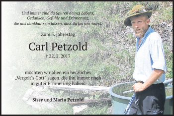 Traueranzeige von Carl Petzold von merkurtz
