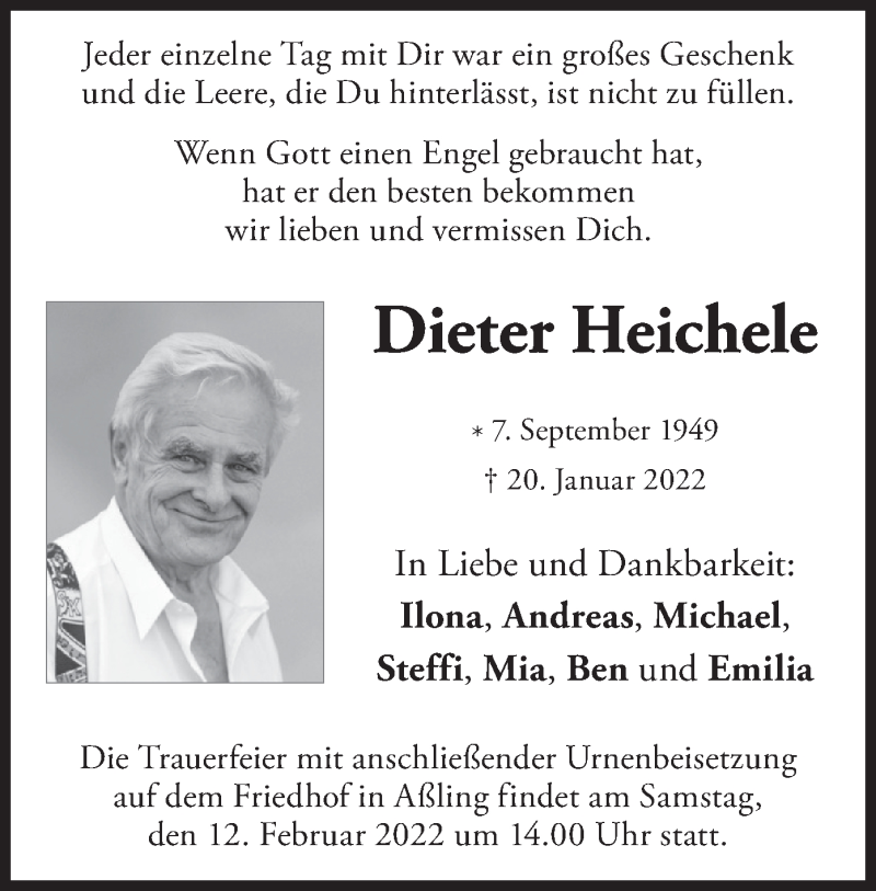  Traueranzeige für Dieter Heichele vom 09.02.2022 aus merkurtz